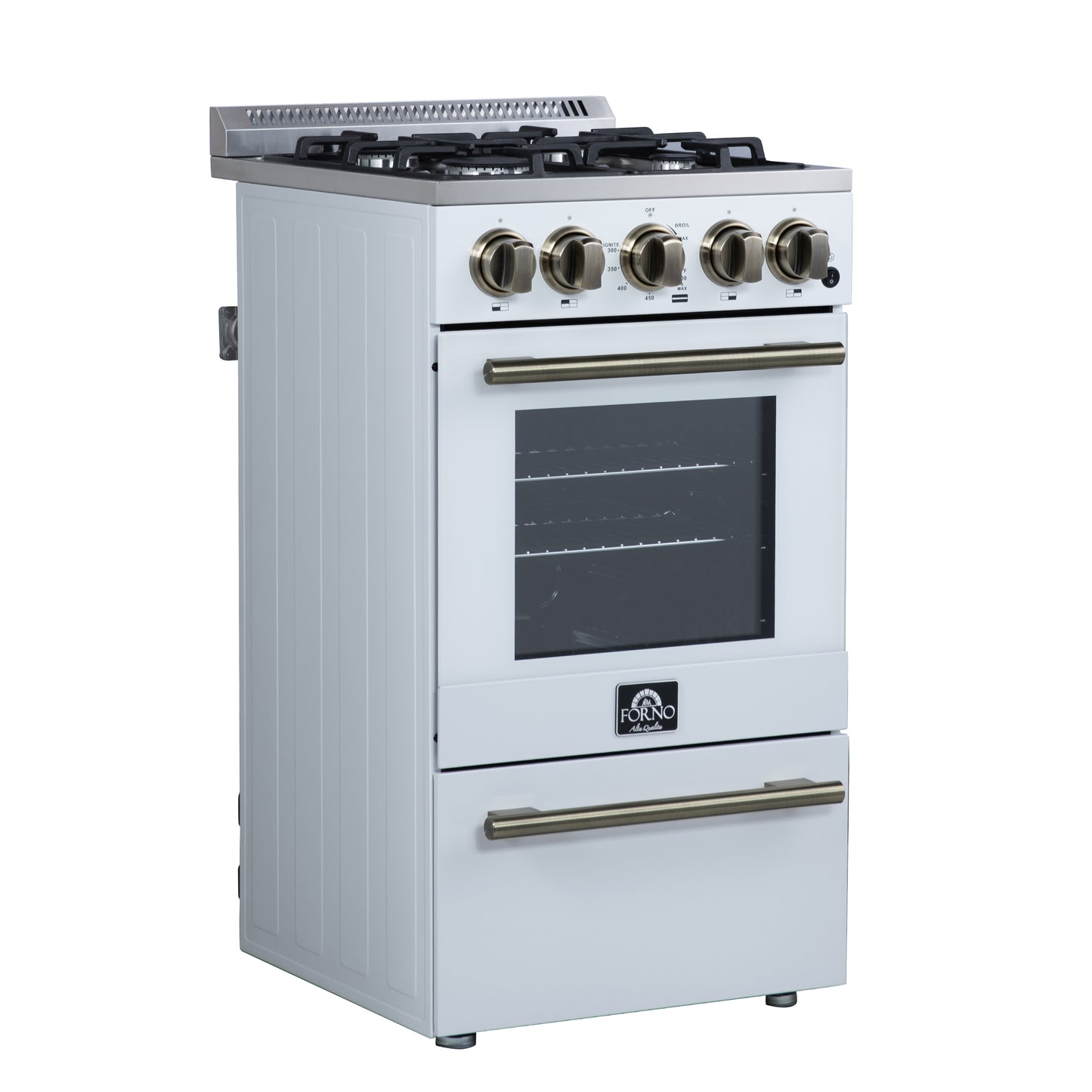 Forno Lamazze 20 Inch Freestanding Gas Range in White, Compact Design