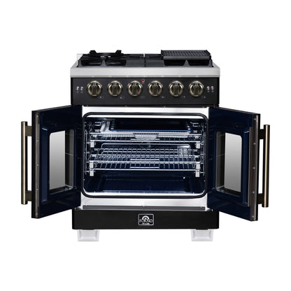 Forno Capriasca 30-Inch Freestanding French Door Gas Range, 4 Burners, Convection Oven, Energy Efficient
