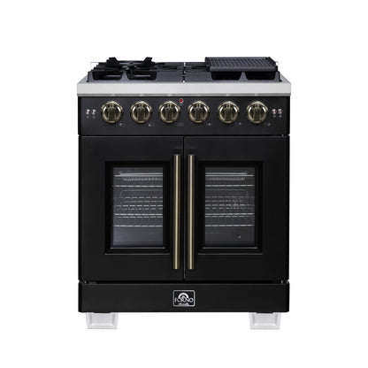 Forno Capriasca 30-Inch Freestanding French Door Gas Range, 4 Burners, Convection Oven, Energy Efficient