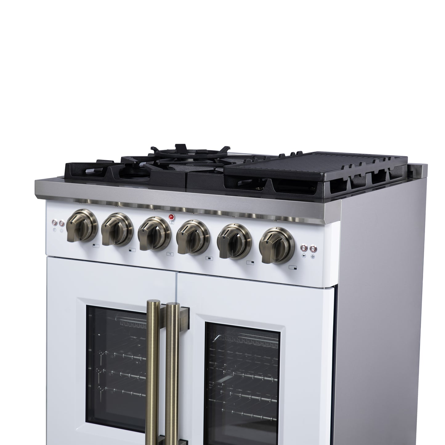 Forno Capriasca 30-Inch White Freestanding French Door Gas Range, 4 Burners, Convection Oven, Energy Efficient