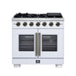 Forno Capriasca 36-Inch White Freestanding French Door Gas Range, 6 Burners, Convection Oven, Energy Efficient