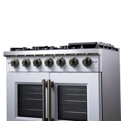 Forno Capriasca 36-Inch White Freestanding French Door Gas Range, 6 Burners, Convection Oven, Energy Efficient