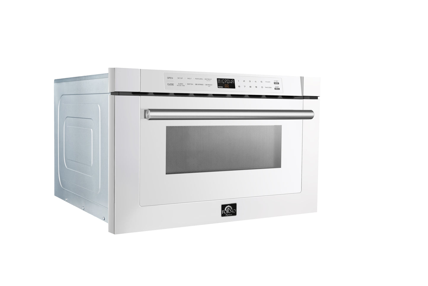 Forno Capoliveri Espresso 24-Inch Microwave Drawer, White, 1.2 cu.ft, 1500 Watts, Built-In, Touch Control LCD Display, Auto-Touch Open/Close, 11 Power Levels, Sensor Cooking