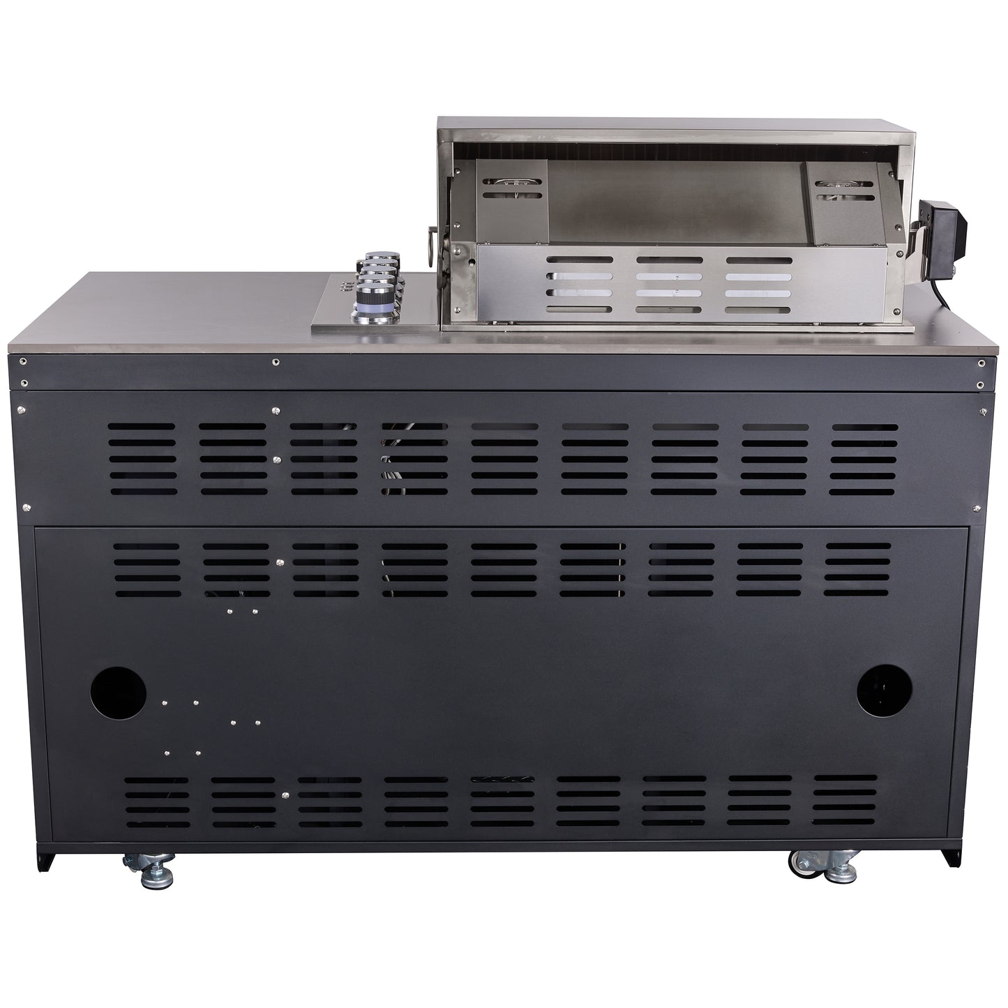 Forno Rimini Outdoor Kitchen 30" BBQ 62,600 BTU, 3 Burners with Sear & Rotisserie, 2.4 cu.ft. Beverage Center, Stainless Steel Sink, Black Cabinets & Gray Sintered Stone Countertop