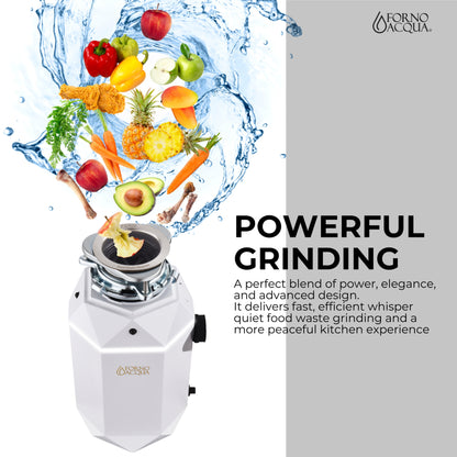 FORNO ACQUA BrightDIAMOND Moonstone 1HP Super Quiet Garbage Disposal Corded with Motion Sensor Cabinet Light & Pre-Wired Air Switch