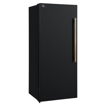 Forno Maderno 28-Inch Convertible Upright Freezer/Refrigerator in Black with Antique Brass Handle, 13.6 cu.ft., Left Swing