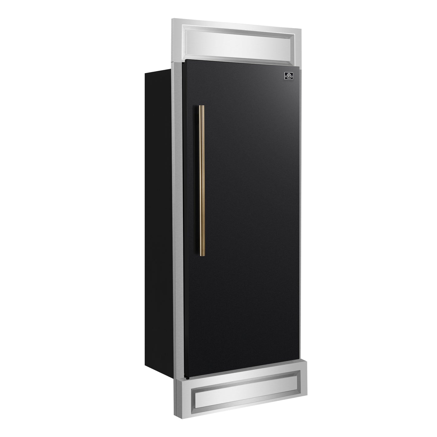 Forno Maderno 28-Inch Built-In Convertible Refrigerator in Black with Antique Brass Handle, 13.6 cu.ft. Right Swing with Decorative Grill - 32-Inch Wide