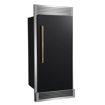 Forno Maderno 28-Inch Built-In Convertible Refrigerator in Black with Antique Brass Handle, 13.6 cu.ft. Right Swing with Decorative Trim - 32-Inch Wide