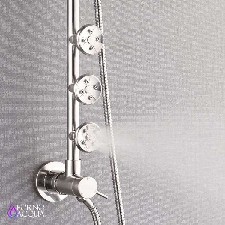 Forno Acqua AcquaSPA Retrofit Shower, Overhead Rainfall Shower, Handheld Shower Head, Body Jets, 6 Way Diverter, Brushed Nickel Finish, 2.5 GPM Flow Rate