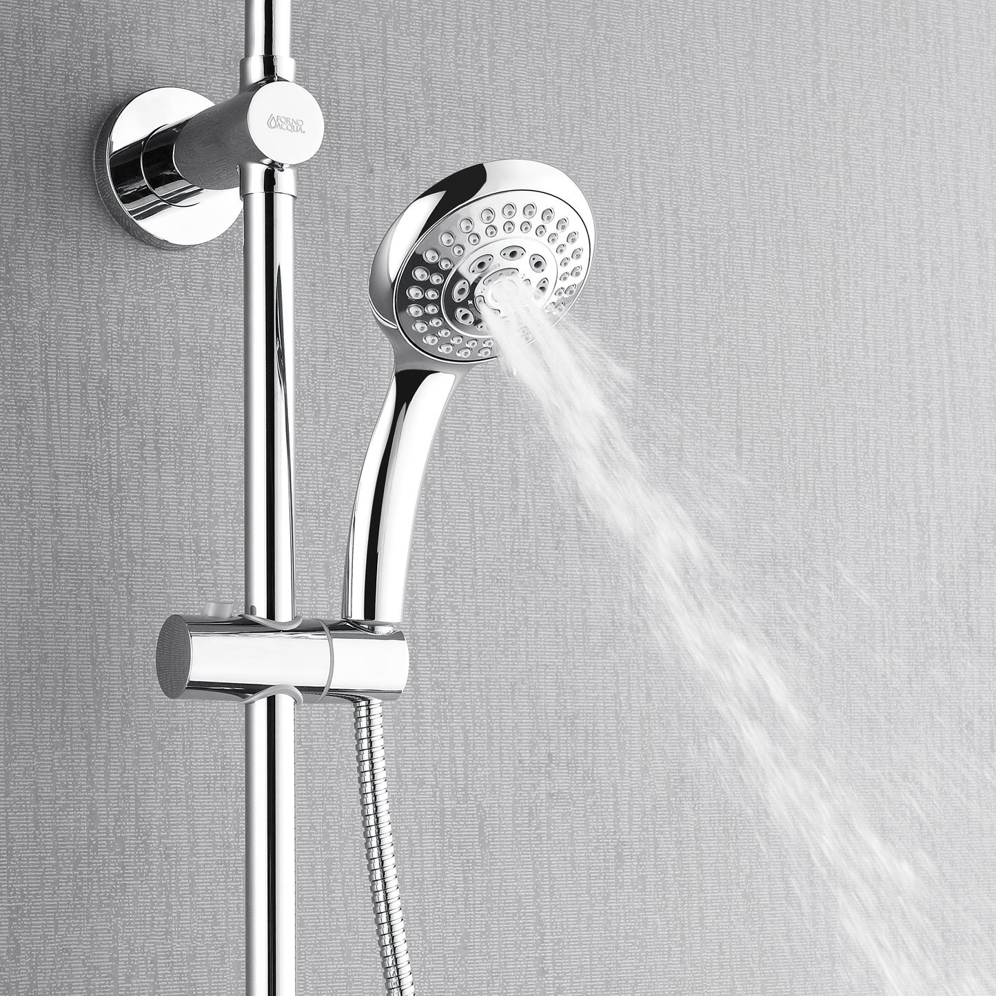 Forno Acqua AcquaSPA Retrofit Shower, Overhead Rainfall, 8 Inch Shower Head, Handheld Shower Head, Body Jets, 6 Way Diverter, Polished Stainless Steel Finish, 1.8 GPM Flow Rate