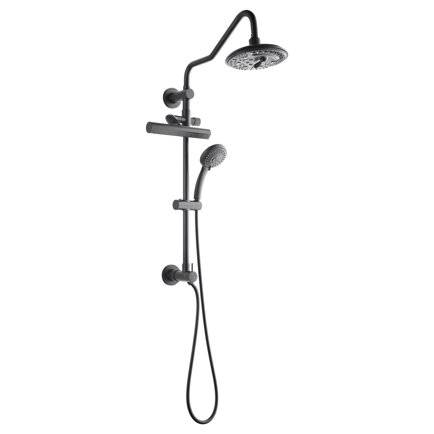Forno Acqua AcquaFALL Shower, Matte Black Finish, Overhead Rainfall Shower, 7 Way Diverter, Handheld Shower Head, Body Jets, 2.5 GPM Flow Rate