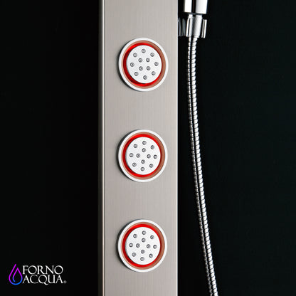 Forno Acqua AcquaSpa Shower Panel with SensoTemp, Stainless Steel, Overhead Rainfall Shower, Handheld Shower Head, Body Jets, 2.5 GPM Flow Rate