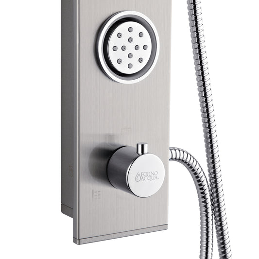 Forno Acqua AcquaSpa Shower Panel with SensoTemp, Stainless Steel, Overhead Rainfall Shower, Handheld Shower Head, Body Jets, 2.5 GPM Flow Rate