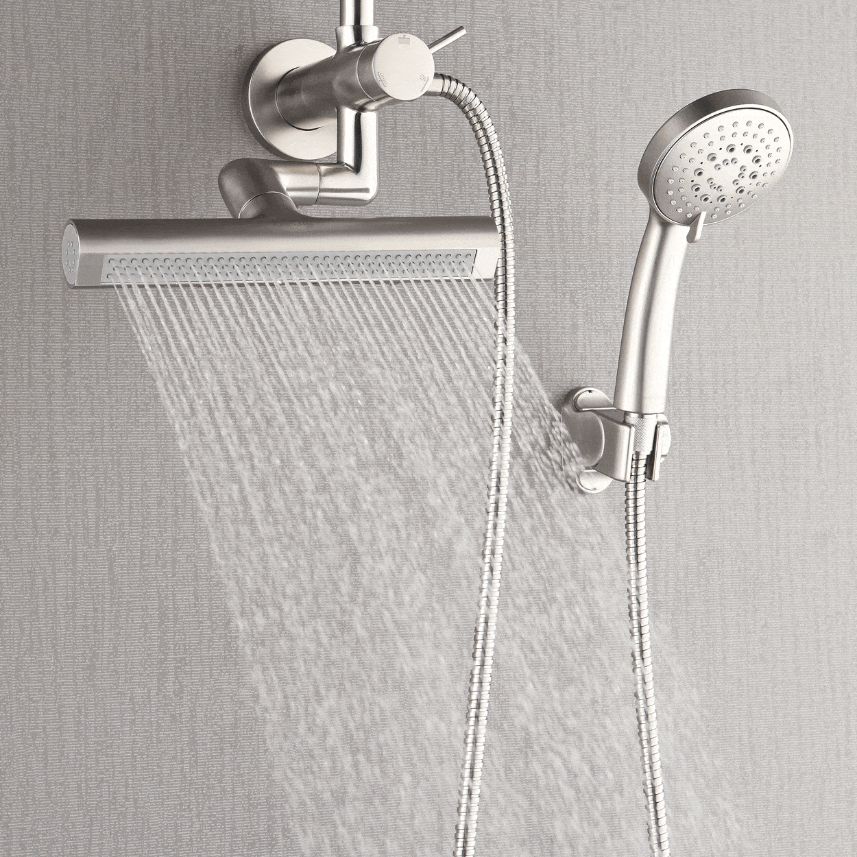 Forno Acqua AcquaFALL Mini Shower Head, Brushed Nickel Finish, Overhead Rainfall Shower, 7 Way Diverter, Handheld Shower Head, Body Jets, 2.5 GPM Flow Rate