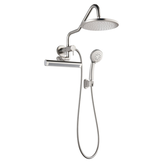 Forno Acqua AcquaFALL Mini Shower Head, Brushed Nickel Finish, Overhead Rainfall Shower, 7 Way Diverter, Handheld Shower Head, Body Jets, 1.8 GPM Flow Rate