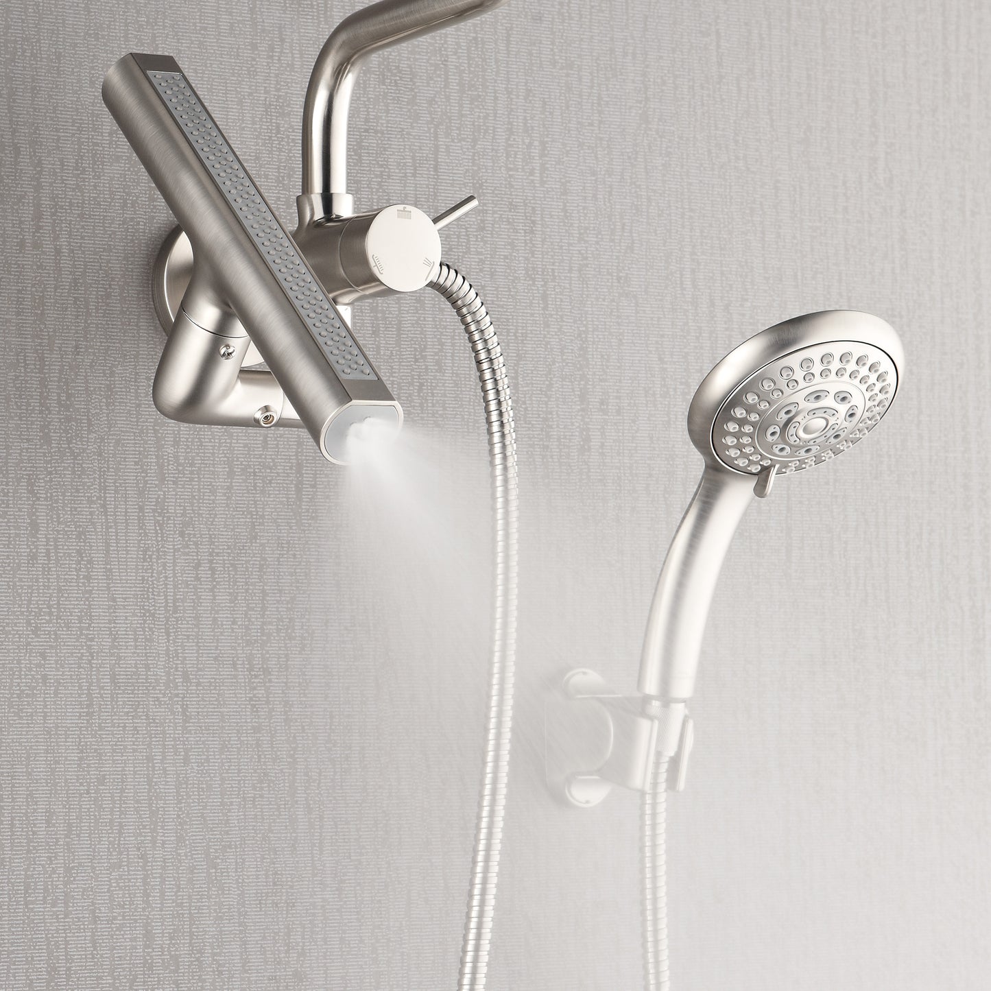 Forno Acqua AcquaFALL Mini 8 Inch Shower Head, Brushed Nickel Finish, Overhead Rainfall Shower, Handheld Shower Head, Body Jets, 1.8 GPM Flow Rate