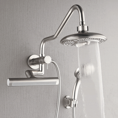 Forno Acqua AcquaFALL Mini 8 Inch Shower Head, Brushed Nickel Finish, Overhead Rainfall Shower, Handheld Shower Head, Body Jets, 1.8 GPM Flow Rate