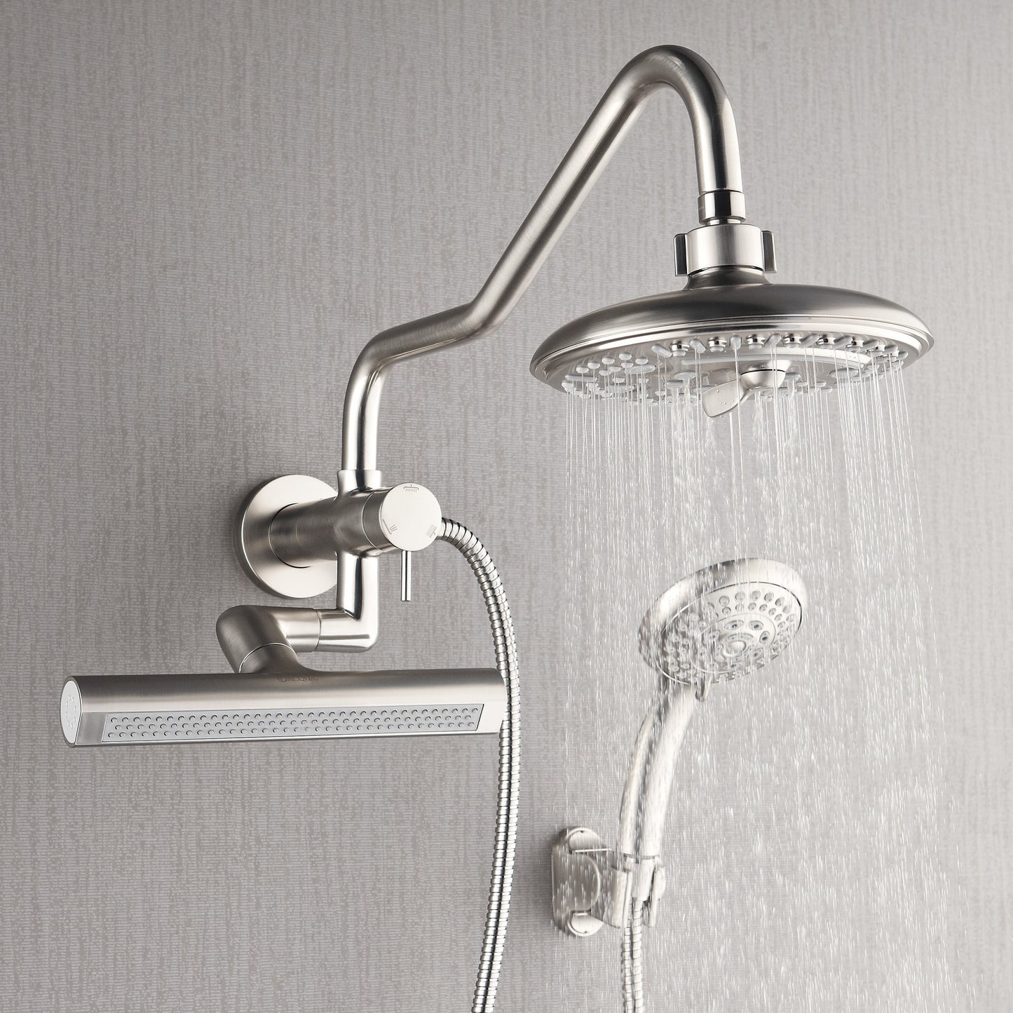 Forno Acqua AcquaFALL Mini 8 Inch Shower Head, Brushed Nickel Finish, Overhead Rainfall Shower, Handheld Shower Head, Body Jets, 1.8 GPM Flow Rate