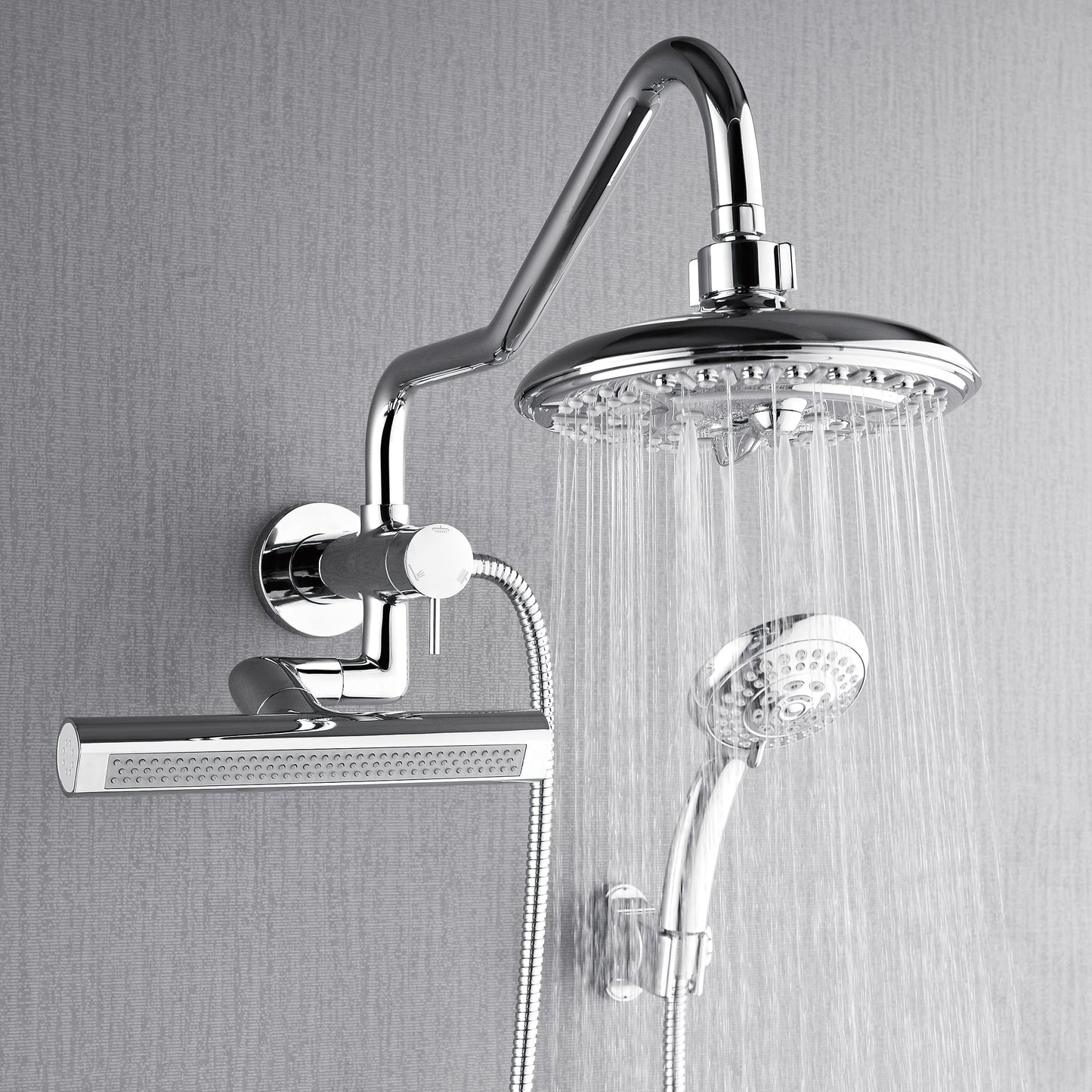 Forno Acqua AcquaFALL Mini 8 Inch Shower Head, Polished Stainless Steel Finish, Overhead Rainfall Shower, Handheld Shower Head, Body Jets, 1.8 GPM Flow Rate