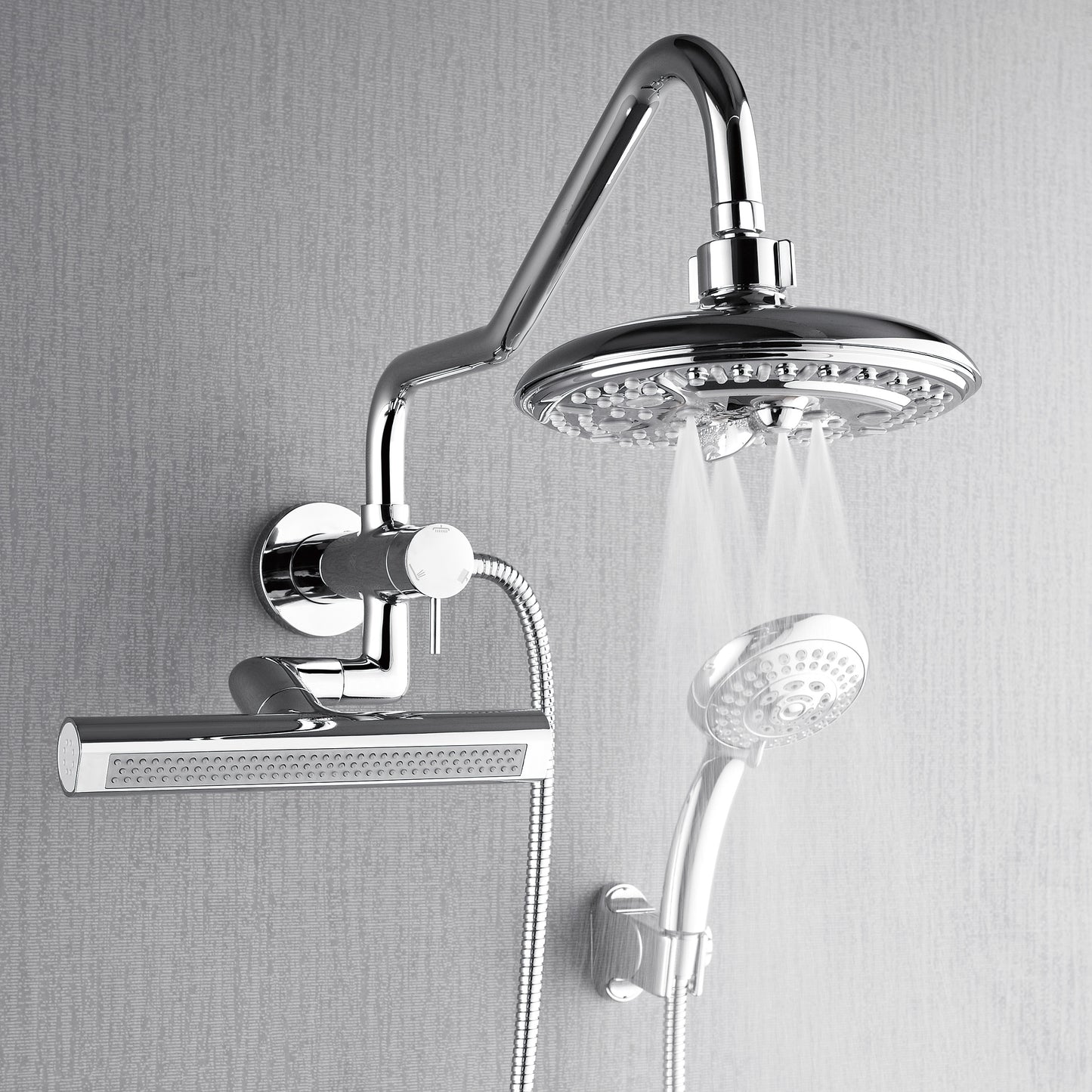 Forno Acqua AcquaFALL Mini 8 Inch Shower Head, Polished Stainless Steel Finish, Overhead Rainfall Shower, Handheld Shower Head, Body Jets, 1.8 GPM Flow Rate