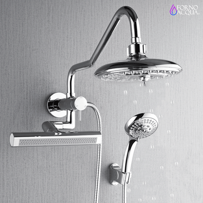 Forno Acqua AcquaFALL Mini 8 Inch Shower Head, Polished Stainless Steel Finish, Overhead Rainfall Shower, Handheld Shower Head, Body Jets, 1.8 GPM Flow Rate