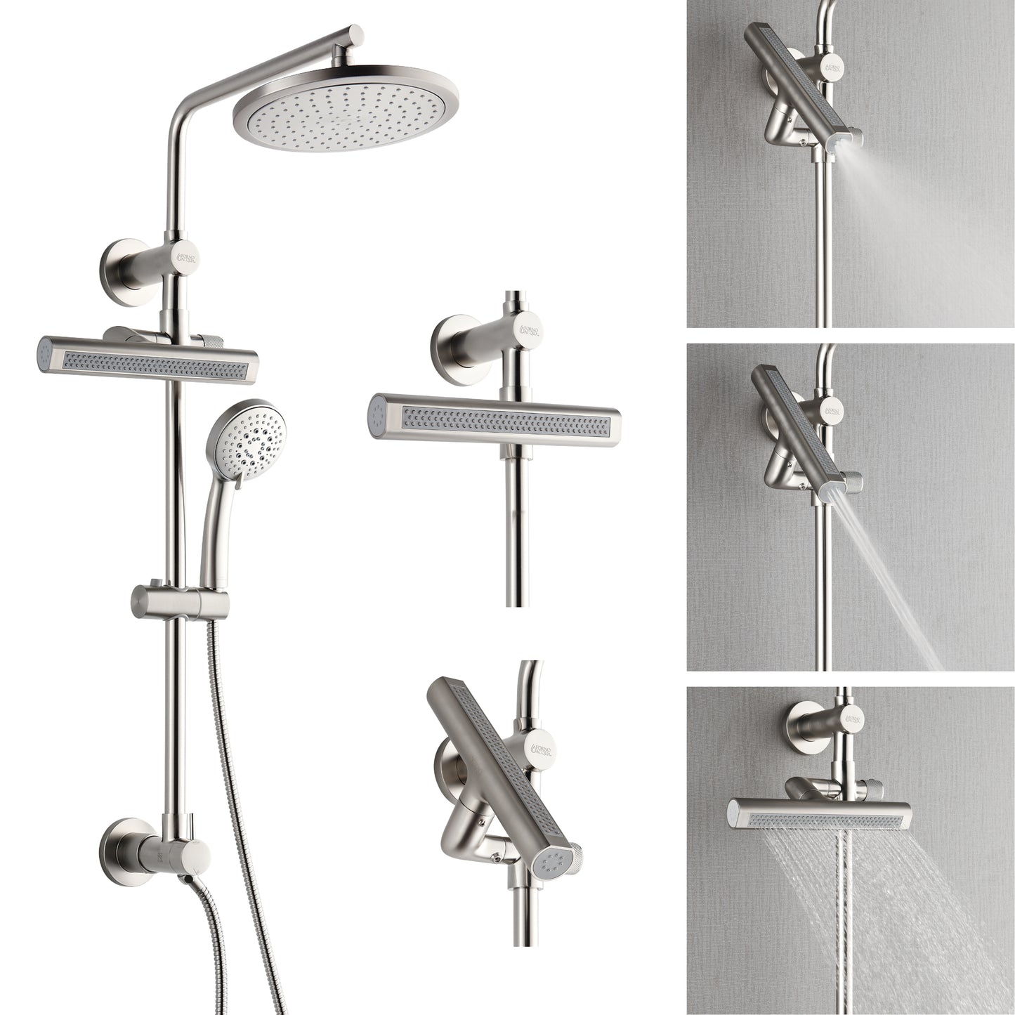 Forno Acqua AcquaFALL Shower, Brushed Nickel Finish, Overhead Rainfall Shower, Handheld Shower Head, Body Jets, 2.5 GPM Flow Rate