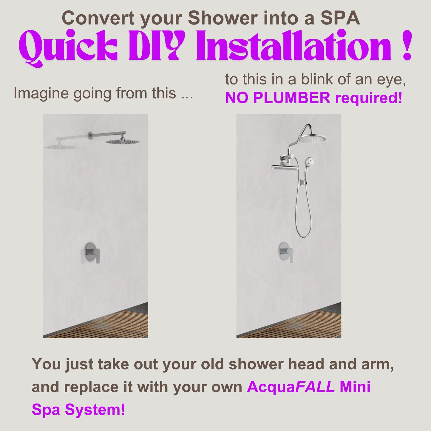 Forno Acqua AcquaFALL Mini Shower Head, Polished Stainless Steel Finish, Overhead Rainfall Shower, 7 Way Diverter, Handheld Shower Head, Body Jets, 1.8 GPM Flow Rate