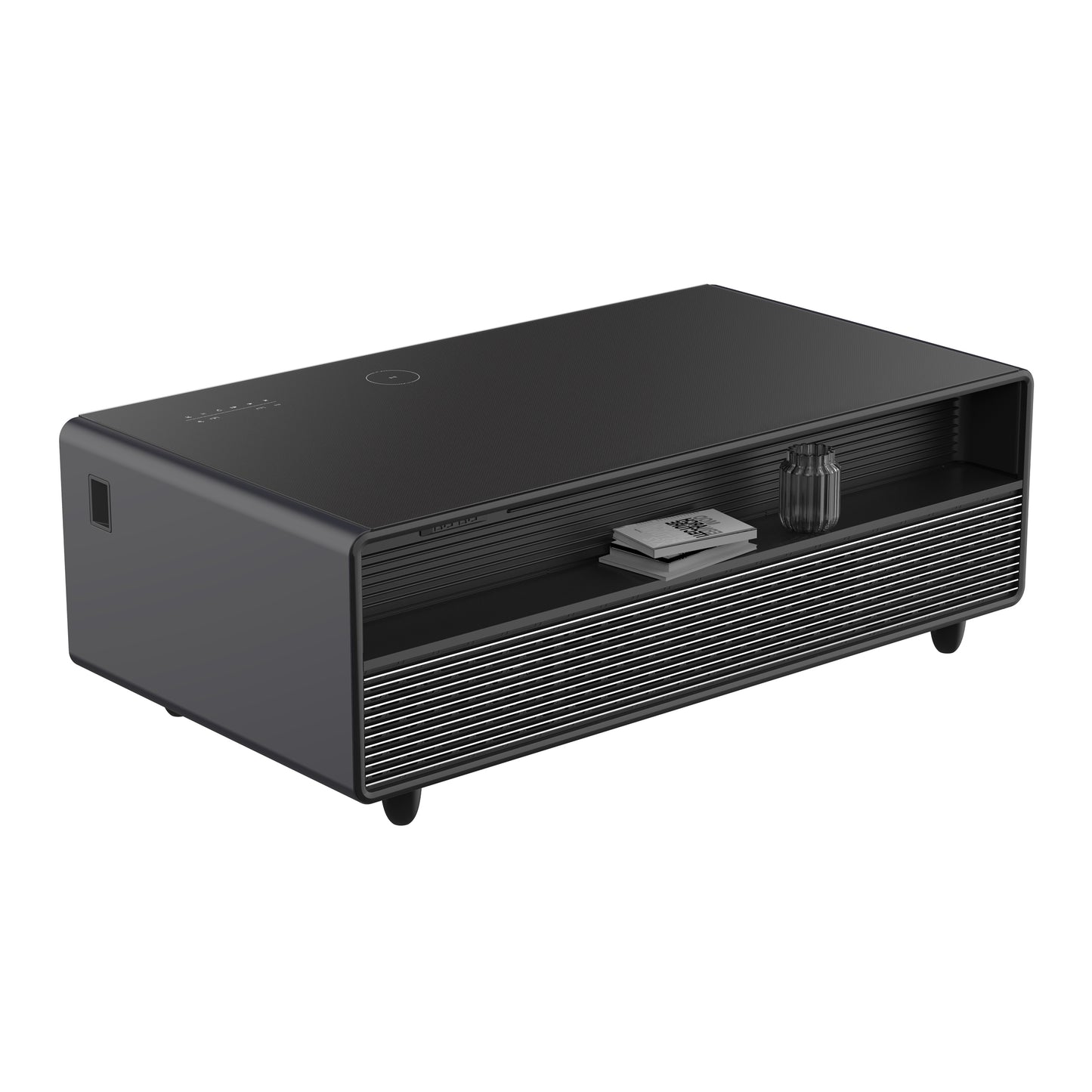 Forno Evoluto Tavolo 51-Inch Black Smart Coffee Table – Dual Refrigerator Drawers, Bluetooth 5.0 Audio, Wireless Charging & RGB Ambient Light