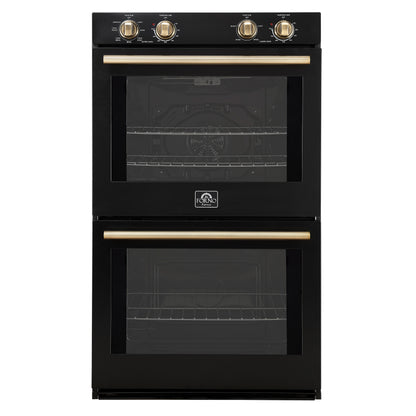 Forno Vomero 30-Inch Double Wall Oven, Black, 10 cu.ft Total Capacity, 7100W Convection, Mechanical Controls, Manuel Steam Clean