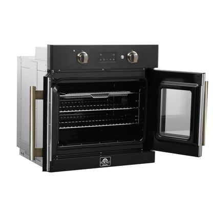 Forno Asti 30-Inch French Door Electric Wall Oven in Black & Antique Brass, 3.68 cu. ft. True Convection, 3,600W, Air Fry, Sous Vide, Self-Clean