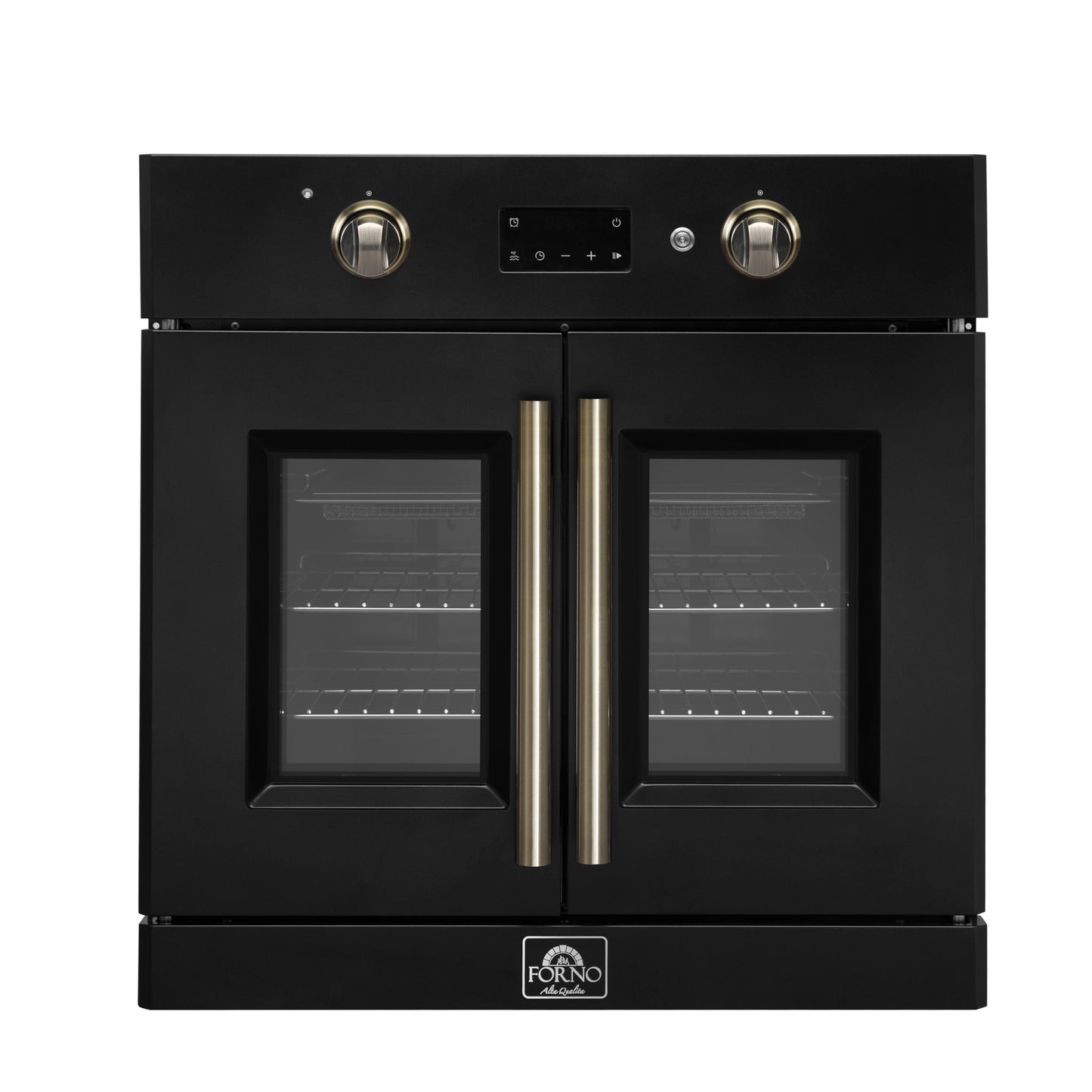 Forno Asti 30-Inch French Door Electric Wall Oven in Black & Antique Brass, 3.68 cu. ft. True Convection, 3,600W, Air Fry, Sous Vide, Self-Clean