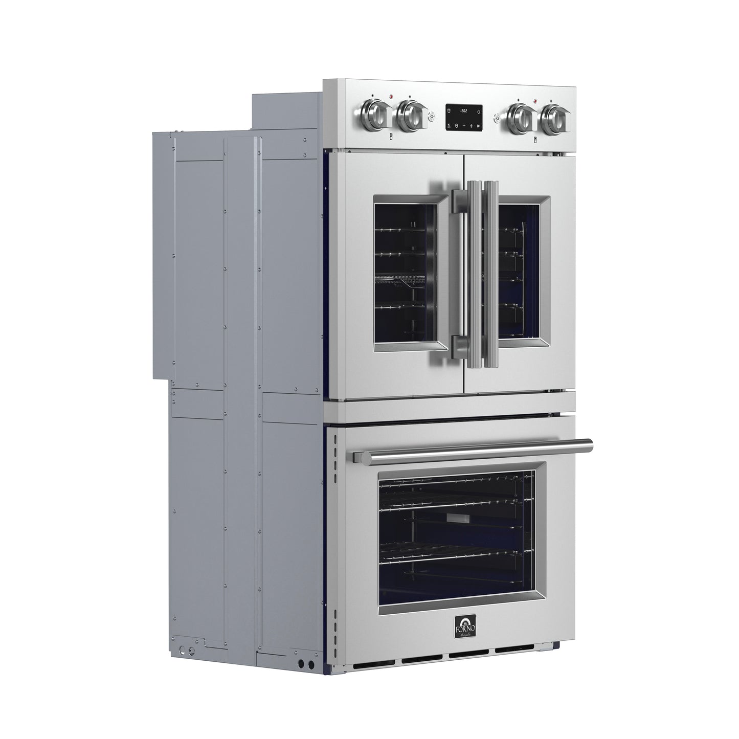 Forno Gallico 30-Inch Electric French Door Double Oven, Stainless Steel, Convection Cooking, Touch Control Panel, Self-Cleaning Function