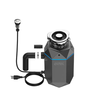 FORNO ACQUA BrightDIAMOND Black Onyx 1HP Super Quiet Garbage Disposal Corded with Motion Sensor Cabinet Light & Pre-Wired Air Switch