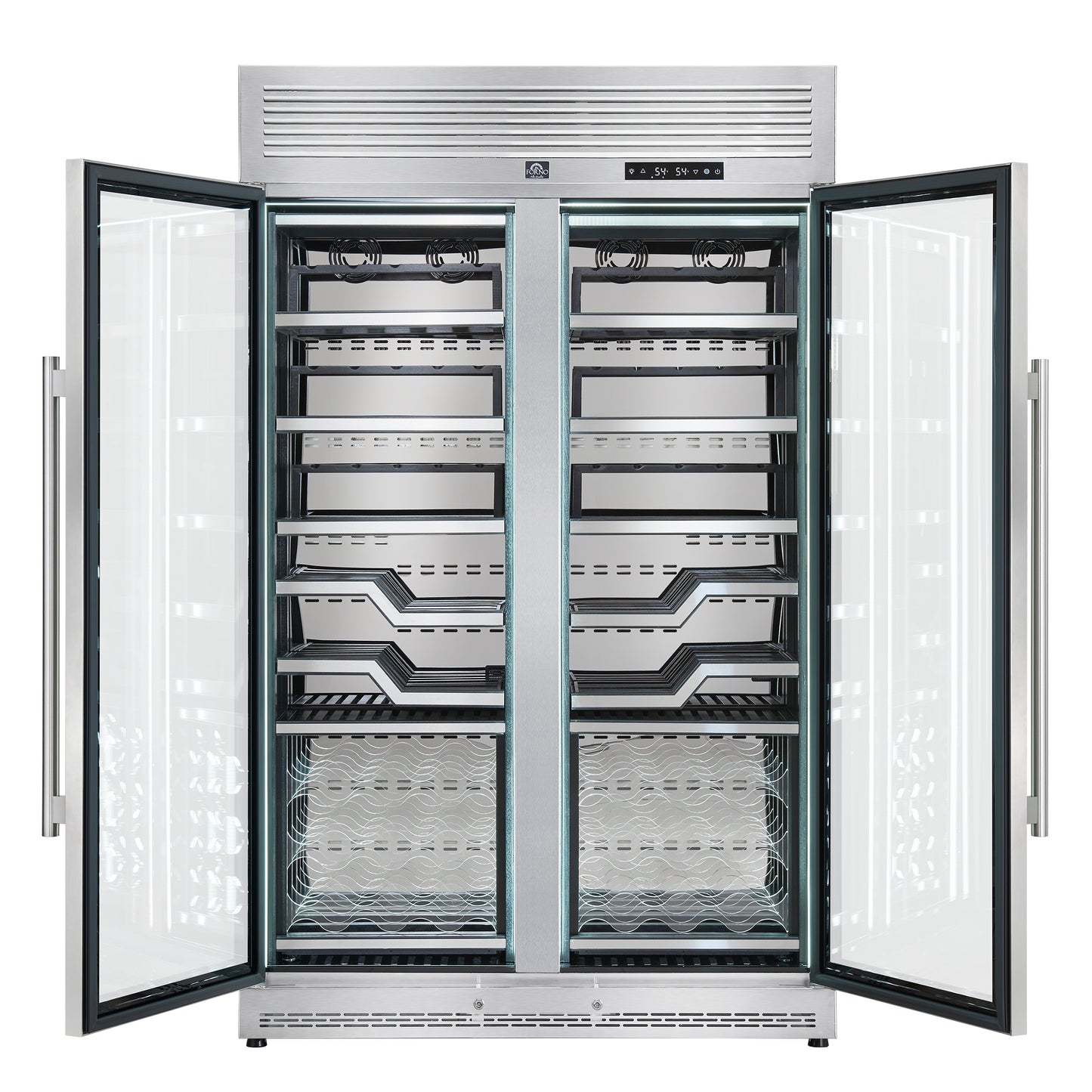 FORNO Abruzzo 48-Inch Dual Zone Wine Cellar, 102 Bottles, 24 cu. ft., Clear Acrylic Holders & Stainless Trim Shelves
