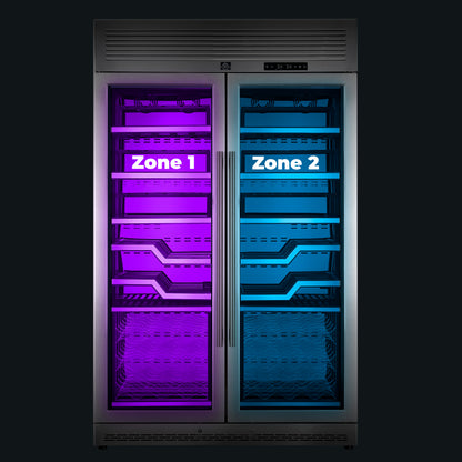 FORNO Abruzzo 48-Inch Dual Zone Wine Cellar, 102 Bottles, 24 cu. ft., Clear Acrylic Holders & Stainless Trim Shelves