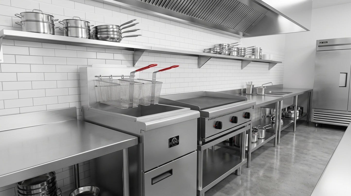Forno Commerciale Natural Gas Deep Fryer, 3 Burners 90,000 BTU, 40 lbs, Millivolt Control