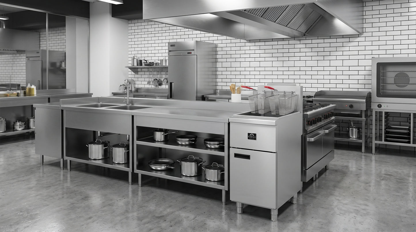 Forno Commerciale Natural Gas Deep Fryer, 3 Burners 90,000 BTU, 40 lbs, Millivolt Control